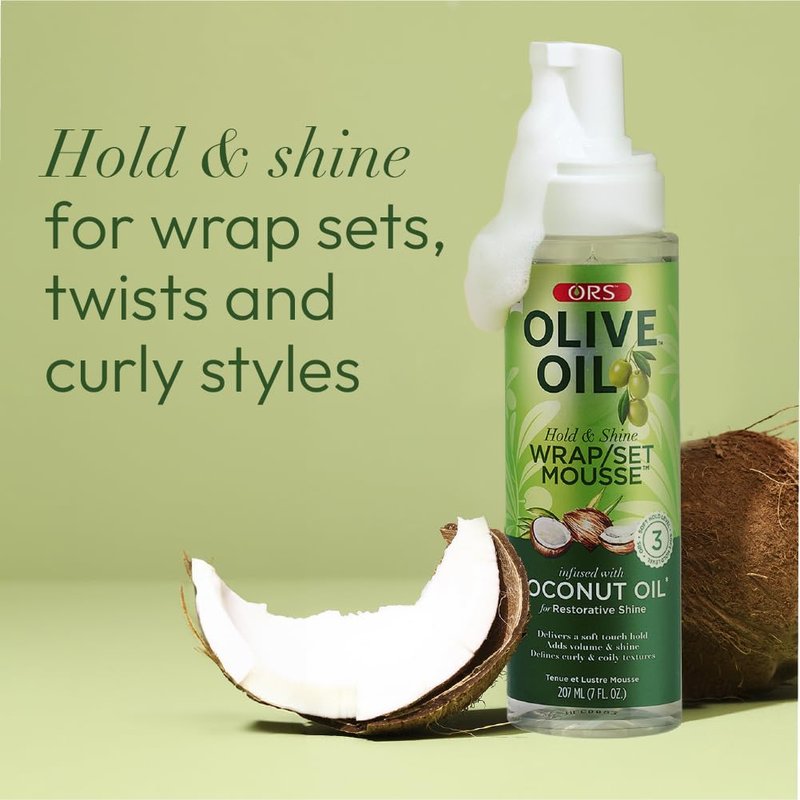 ORS Olive Oil Mousse | Hold & Shine Wrap Set with Coconut Oil - 7 Ounce (Pack of 4)