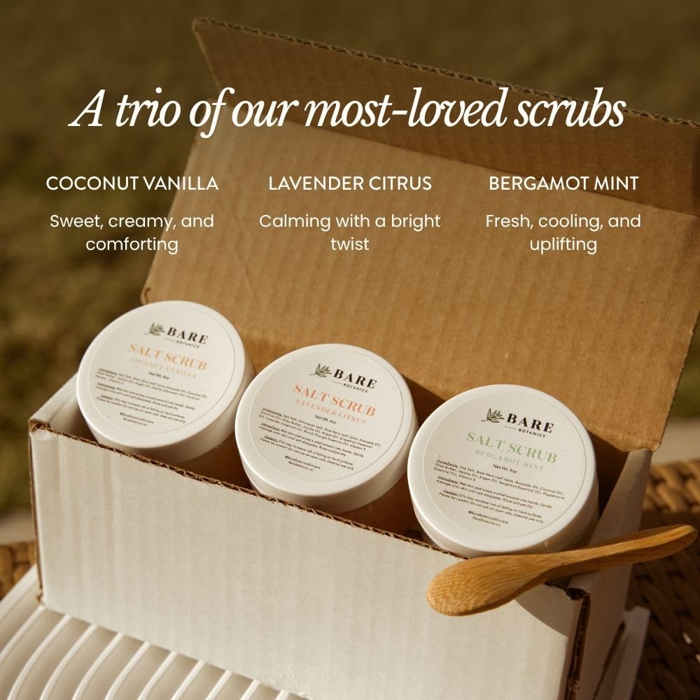 Bare Botanics 3-Piece Sea Salt Body Scrub Gift Set Natural Exfoliator