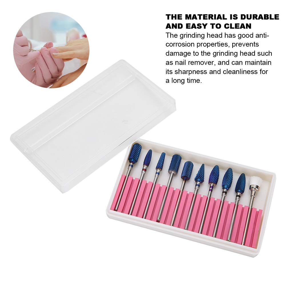 Nail Drill Bit Set, 10pcs Tungsten Steel Nail Drill Bit 3/32 inch Grinding Head Cuticle Drill Bit for Nails Manicure Set Professional Polishing Machine Tool for Pedicure