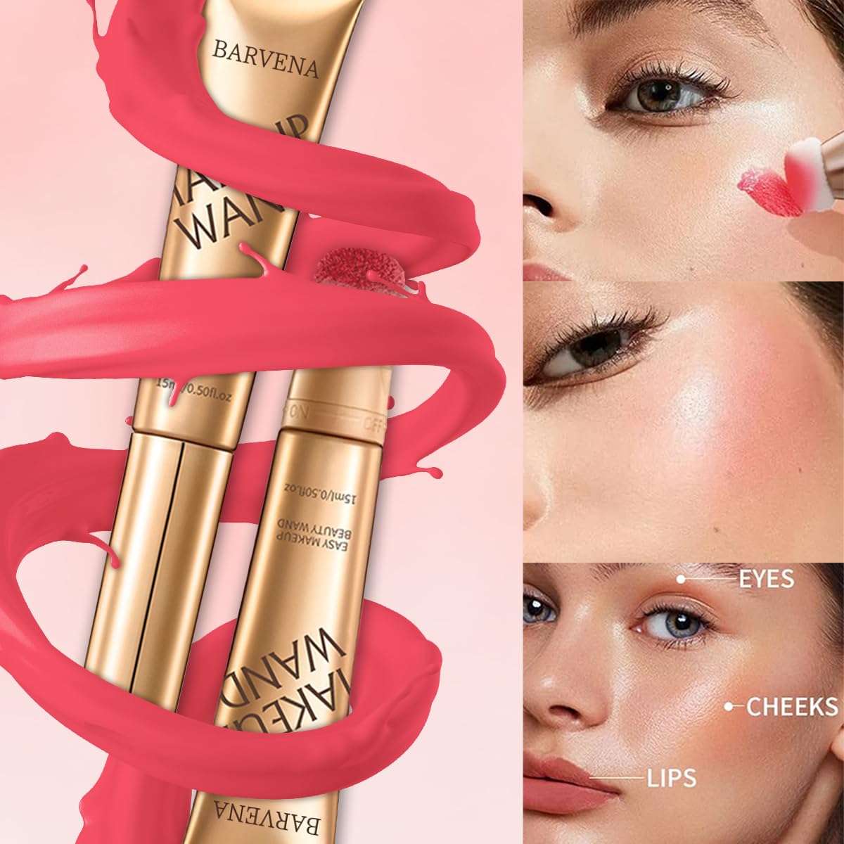 BARVENA Liquid Blush Wand – Buildable Blush Beauty Wand with Soft Applicator, Long-Lasting Natural Glow, Easy Blend,Flushed Cheeks (01 Soft Rose)