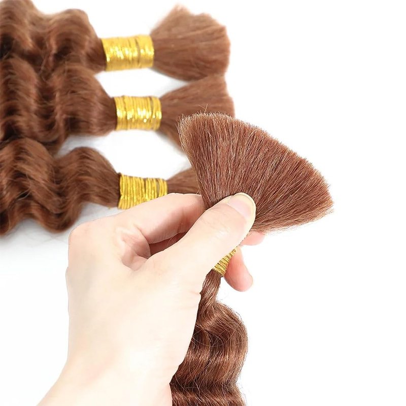 Brown Human Braiding Hair for Boho Braids 150g 3 Bundles/Pack 16 16 16 Inch Curly Boho Hair for Braiding Knotless 8A Deep Wave Bulk Bohemian Color 30