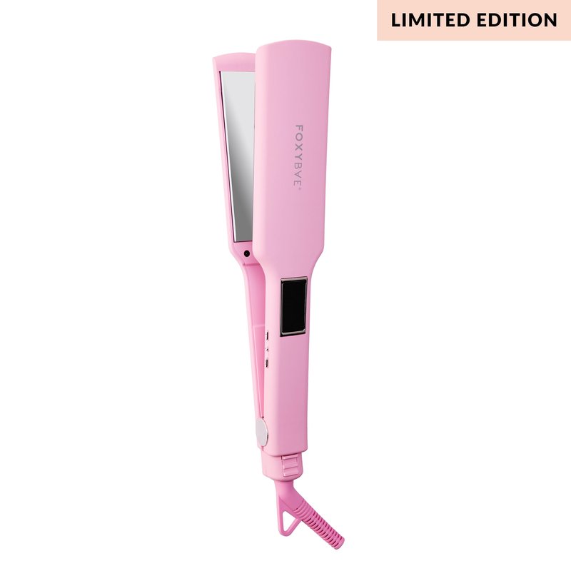FoxyBae Flat Iron Hair Straightener - TRÉS Sleek 1.75" Wide Plate Titanium Dual Voltage Portable Professional Hair Straightening Hot Tool Locks Moisture & Shine [Pink]