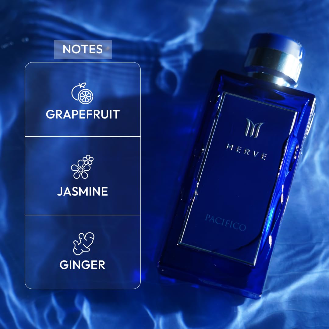 Merve Pacifico Premium Long Lasting Fragrance Luxury Scent For Men | Fruity, Marine, Woody | Perfumes For Men | 3.4 Ounces