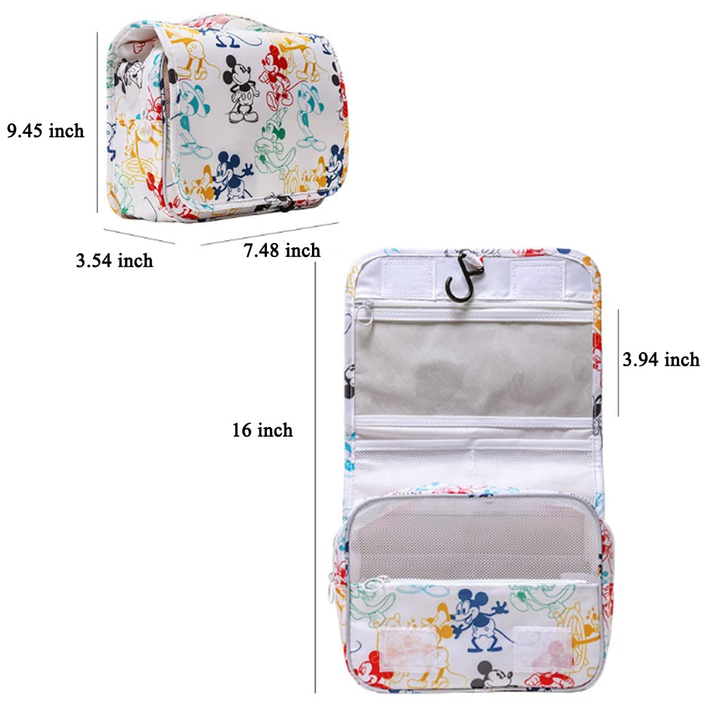 Finex Mickey Colorful Cartoon in White Background Toiletry Shower Bag with Handle and Hanging Hook for Travel Skincare Cosmetic Makeup Tools