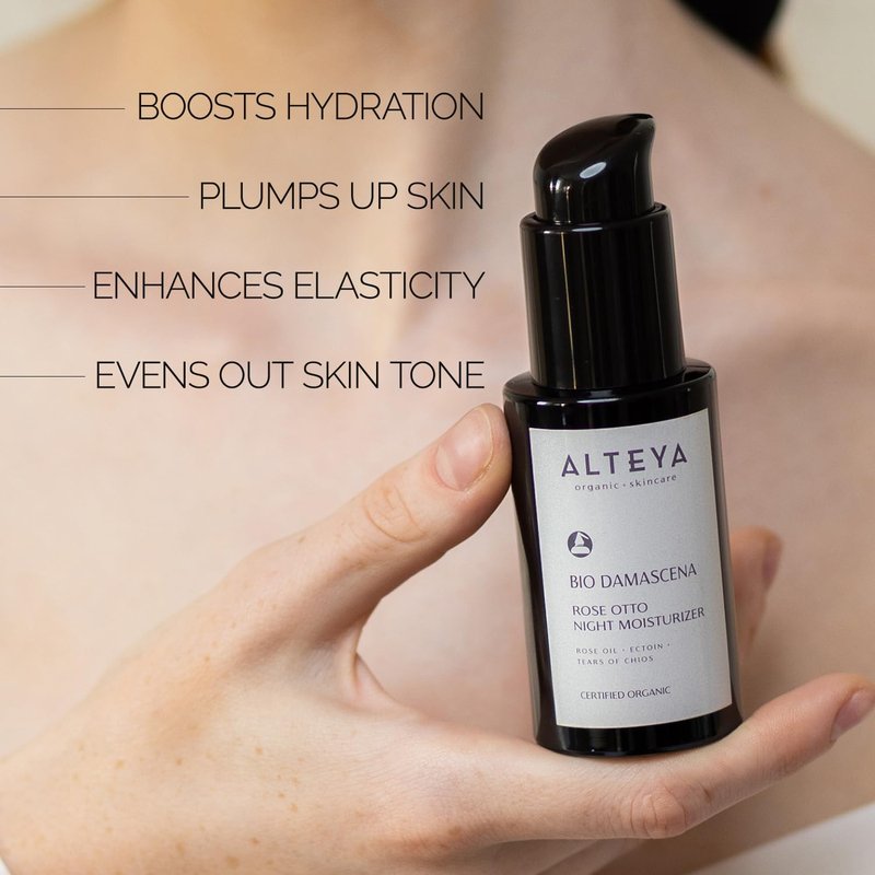 Alteya Organics Night Moisturizer Certified Organic Skin Care 1.7 Fl Oz/50 mL Bio Damascena Award-Winning Face Cream With Organic Bulgarian Rose Oil Hydrating, Toning and Rejuvenating