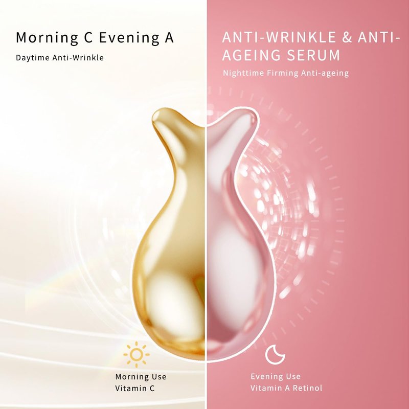 Vitamin C & Retinol Serum Capsules Set | 48 Morning & 48 Evening - Anti-Aging Face Serum for Smooth, Hydrated Skin