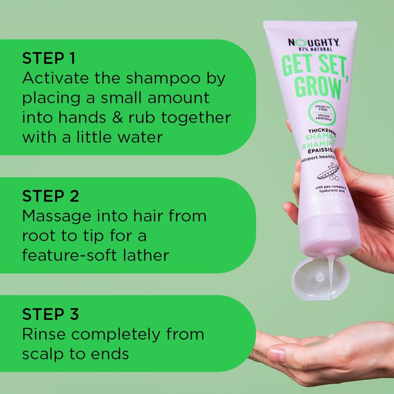Noughty Hair Growth Shampoo - Vegan Thickening & Regrowth Formula with Pea & Coffee Extract | 250 ml (8.4 fl oz)