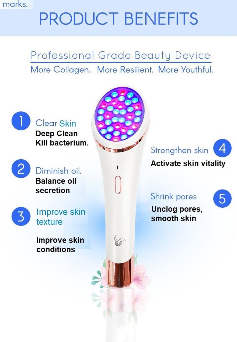 Lift Care Lyte Wireless DUO Red & Blue LED Light Therapy for Face includes Hyaluronic Serum Automatic Red and Blue LED Light Therapy Anti-Aging Wrinkle Reduction Device, White