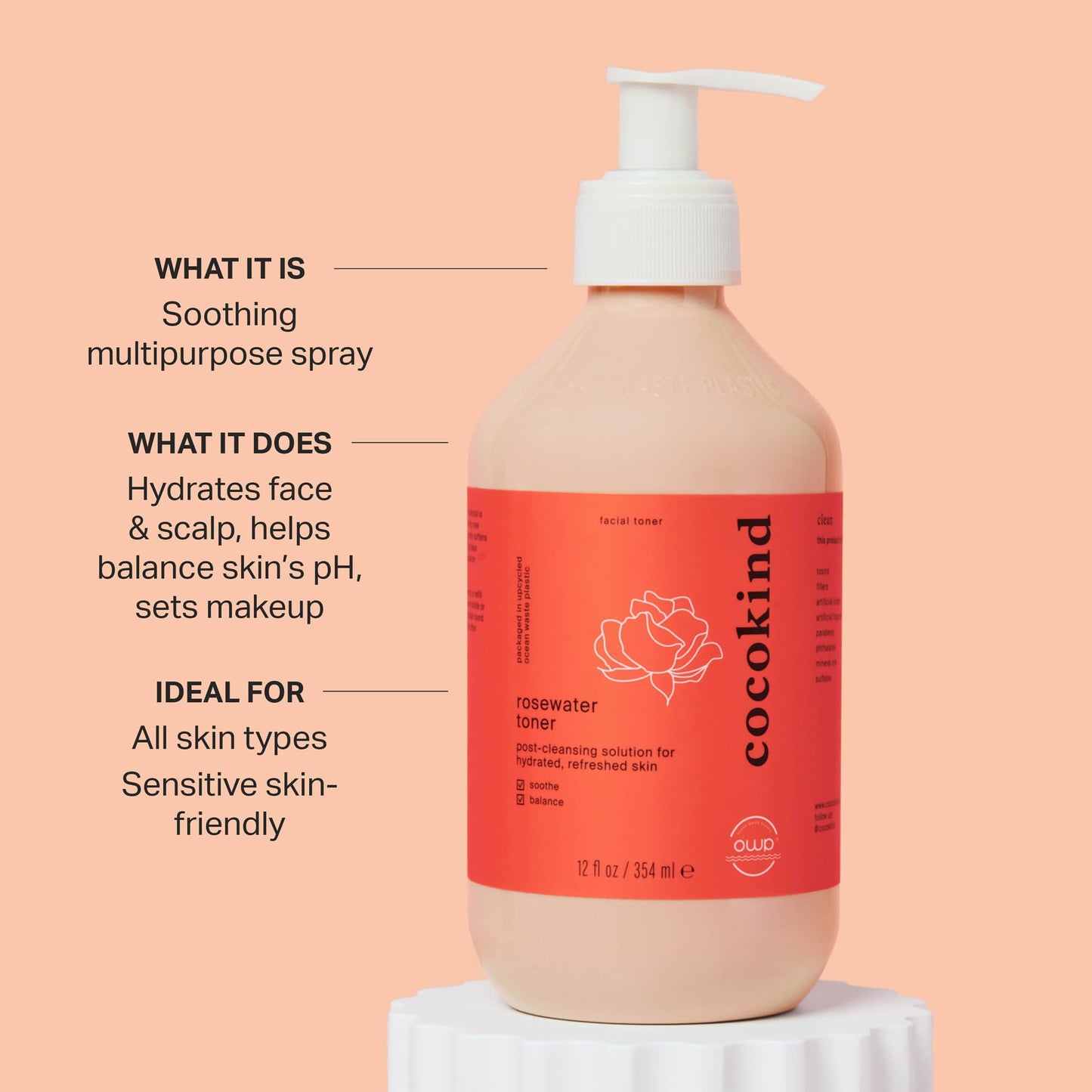 Cocokind Rosewater Facial Toner, Jumbo Bottle, 12 Fl Oz
