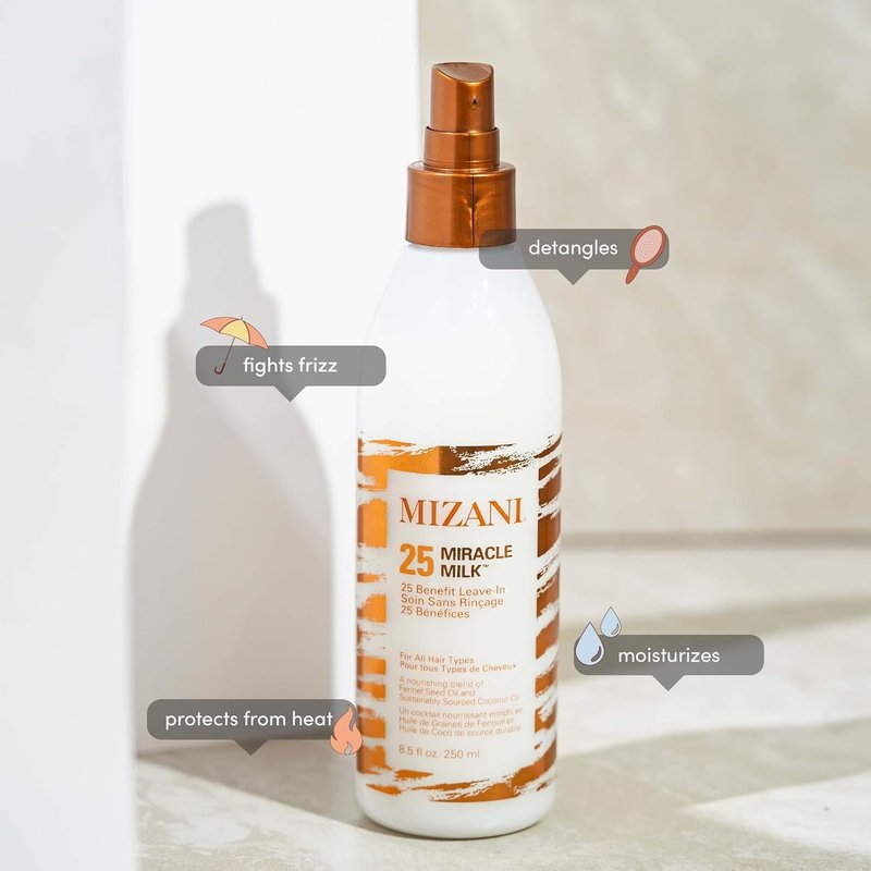 Mizani 25 Benefit Miracle Milk Leave-In Conditioner - Coconut Oil Heat Protectant & Detangler for Curly Hair