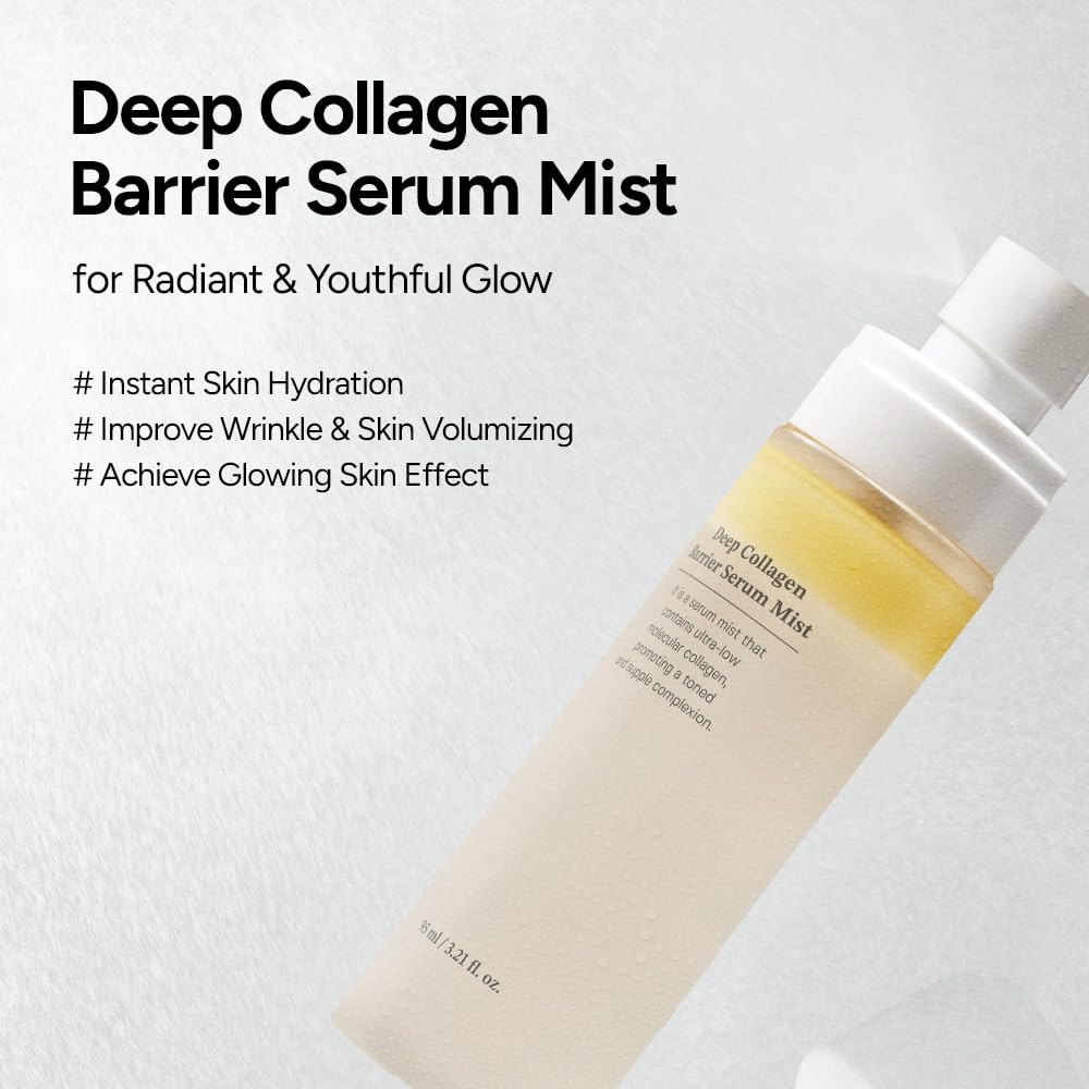 Wrinkle Free Mist DUO: Deep Collagen Power Boosting Mask Sheets (4ea) & Deep Collagen Barrier Serum Mist, Hydrating Gift Set for Women & Moms, Korean Skincare