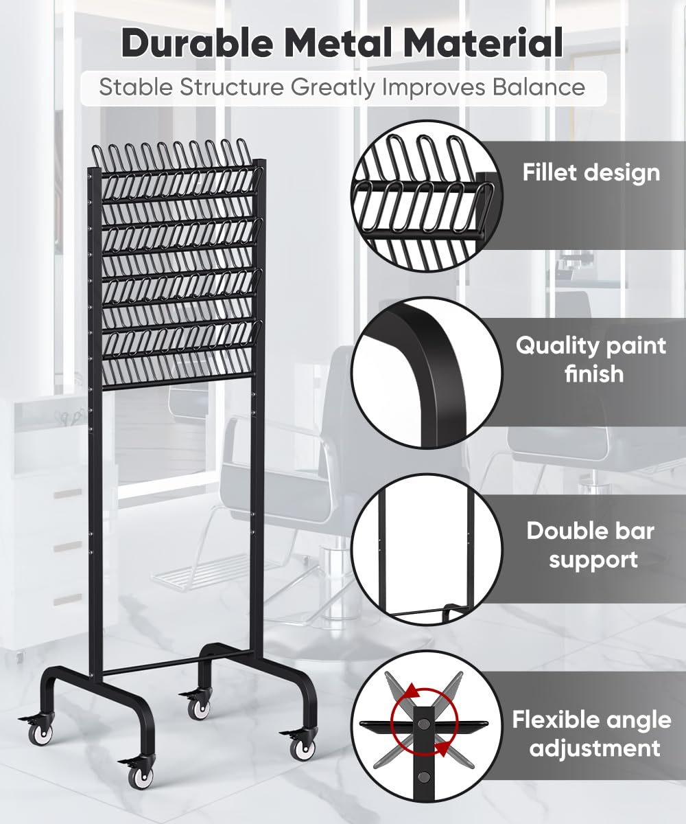 Tigerden 90 Pegs Braiding Hair Rack, Adjustable Metal Hair Separator Stand with Wheels, Hair Extension Holder for Hair Stylists, Braiders, Home, Salon, Beauty School, Black