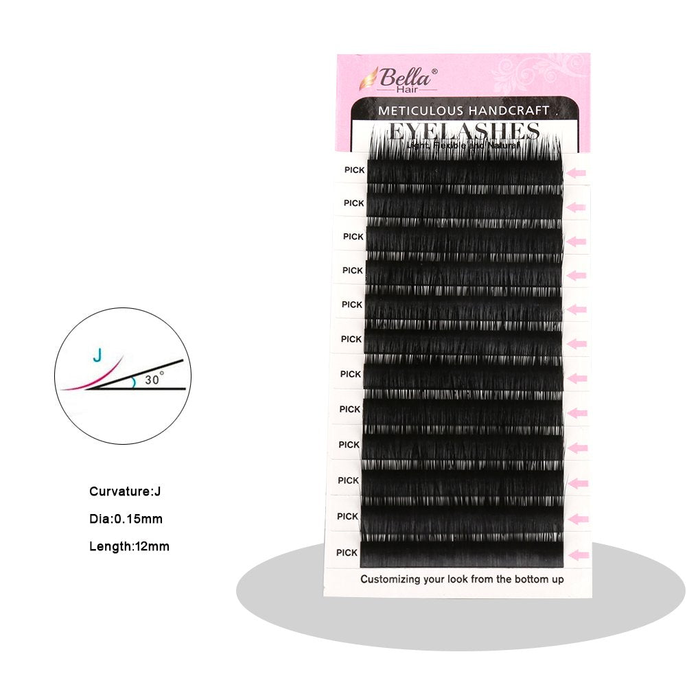 Natural Looking J Curl Siberian Mink Eyelash Extensions Handmade Volume Individual False Lashes Pack Thickness 0.15mm Medium 12mm by Bella Hair