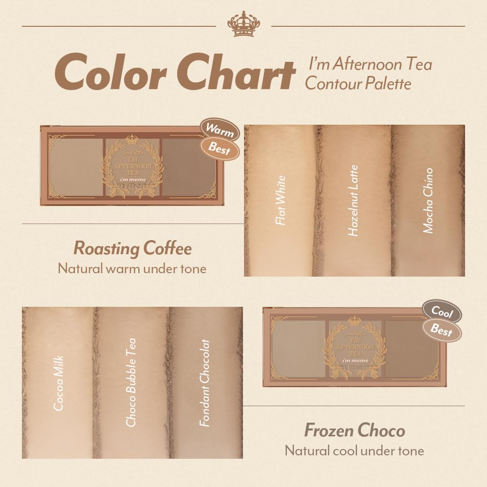 I'M MEME Contour Palette - Afternoon Tea_FrOzen Choco | Bronzer for Face & Cheeks, Matte Powder, Natural Makeup, Buildable Coverage, Light to Medium, Easy Blendable, For Cool Tone Skin, 0.4 Oz