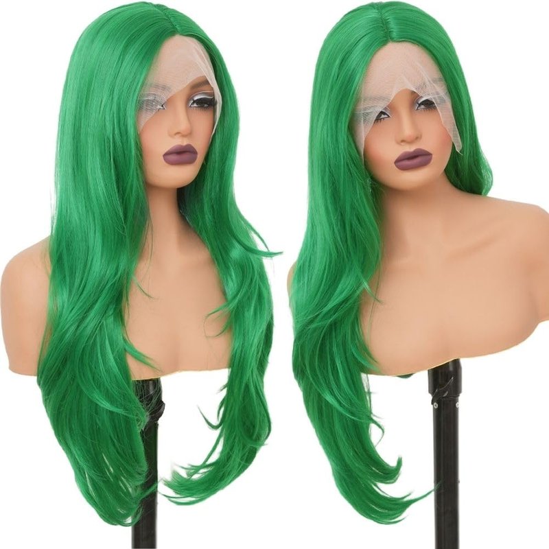 Siudus Green Lace Front Wigs for Women Long Curly Middle Part Wig Wavy Cosplay Heat Resistant Fibre Hair Wig for Halloween Costume Party Use