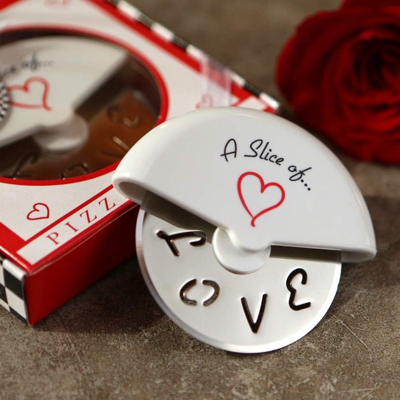 A Slice of Love Pizza Cutter Wheel - Stainless Steel Kitchen Tool in Mini Pizza Box | Perfect Wedding Favor & Bridal Shower Gift