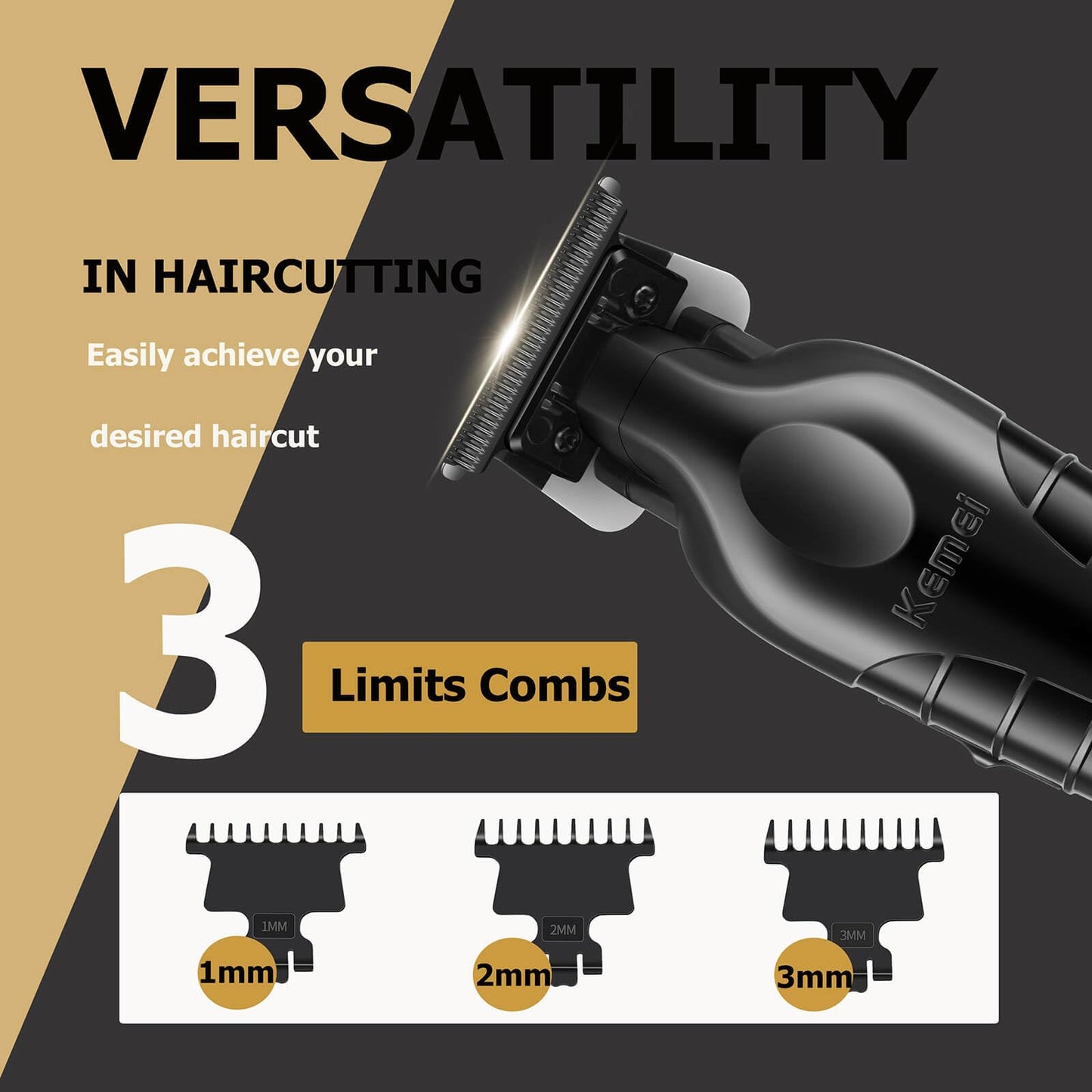 KEMEI PG2299 Hair Trimmer for Men with Charging Dock, Professional Cordless T-Blade Clippers for Edging & Lining, Barber Zero Gap Trimmers, USB Rechargeable Kit with Storage Base (Black)