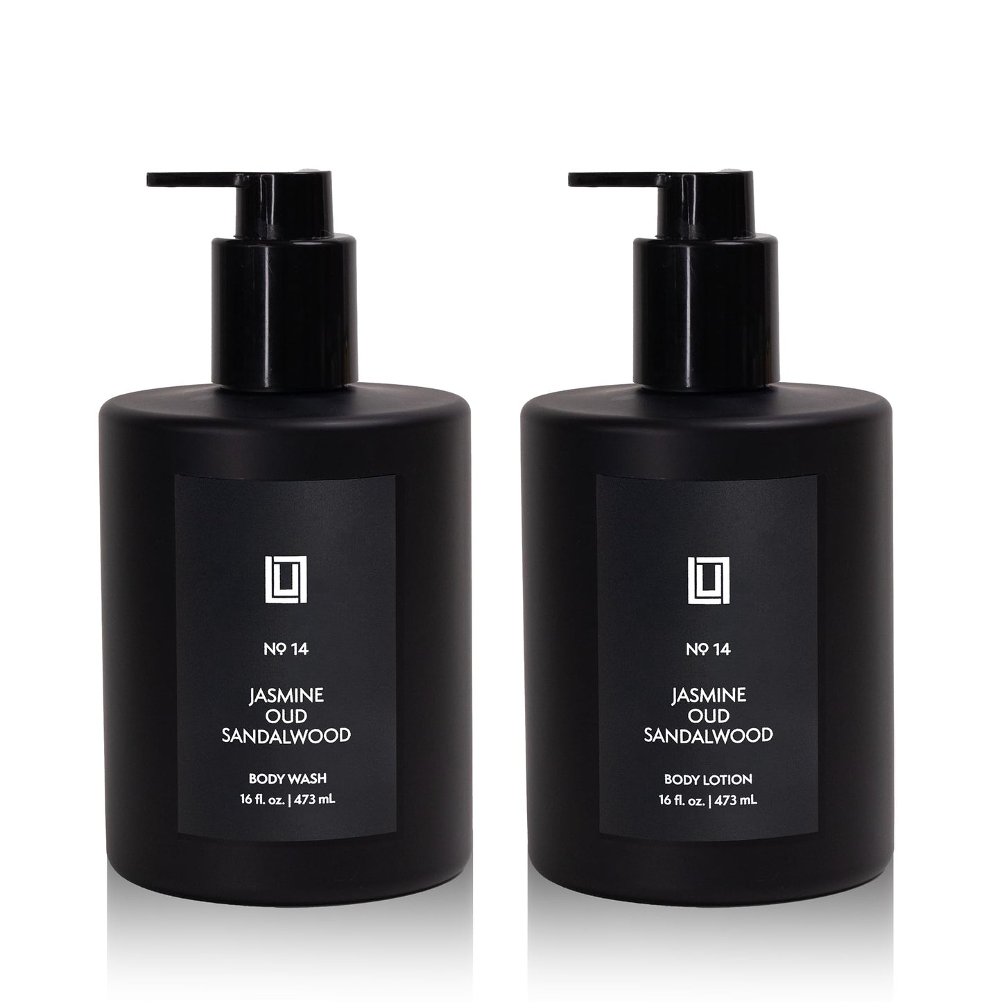 Lulu Candles, Jasmine, Oud & Sandalwood, Revitalizing Body Wash & Nourishing Body Lotion, 2-Piece Set, Full Size - 16 Fl Oz.