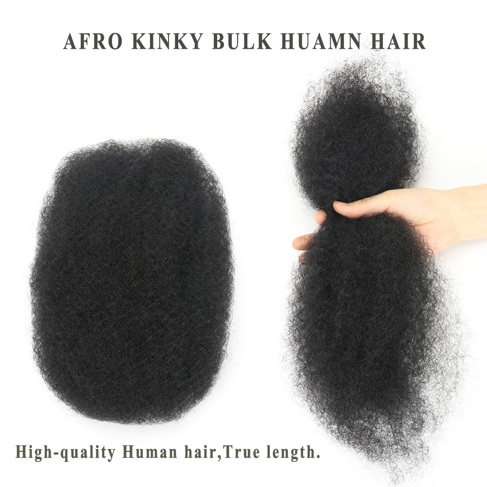 Afro Kinky Bulk Human Hair Extensions - 50g Braiding Hair for Twists, Locs & Dreadlocks | 22" | Color 1B