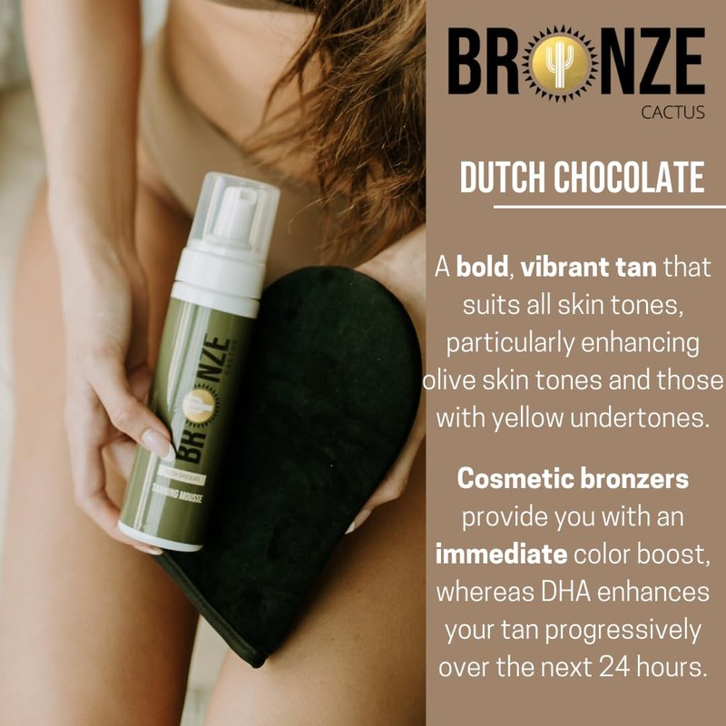 Dutch Chocolate Self Tanner Mousse - Violet Base for Natural Brown Tan | Vegan, Fast-Dry, Hydrating Formula
