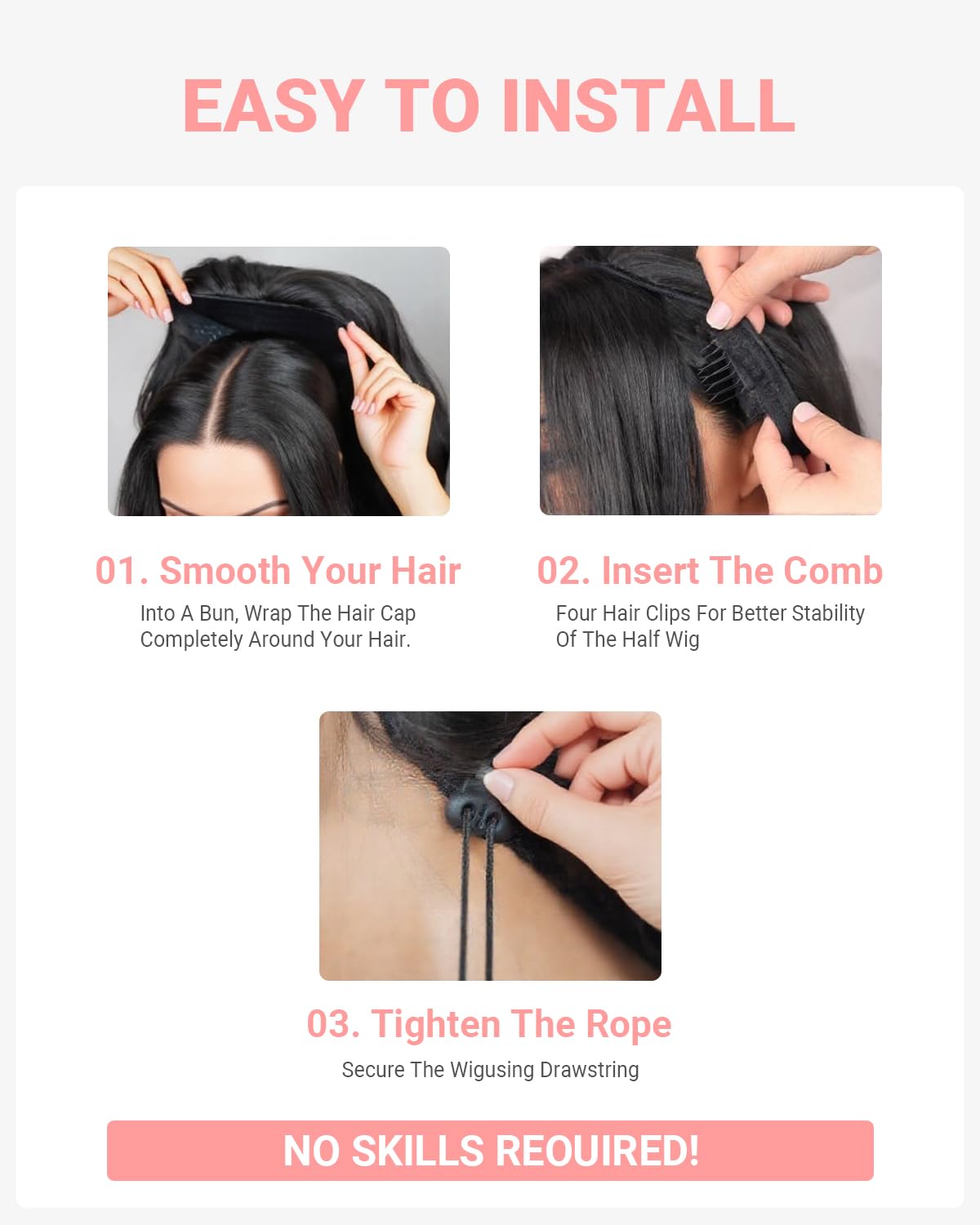 Kinky Straight Half Wig 3 In 1 Synthetic Half Wigs With Adjustable Drawstring Soft As Human Hair Glueless Seamless Flip Headband Wig For Black Women (Black, 22 Inch)