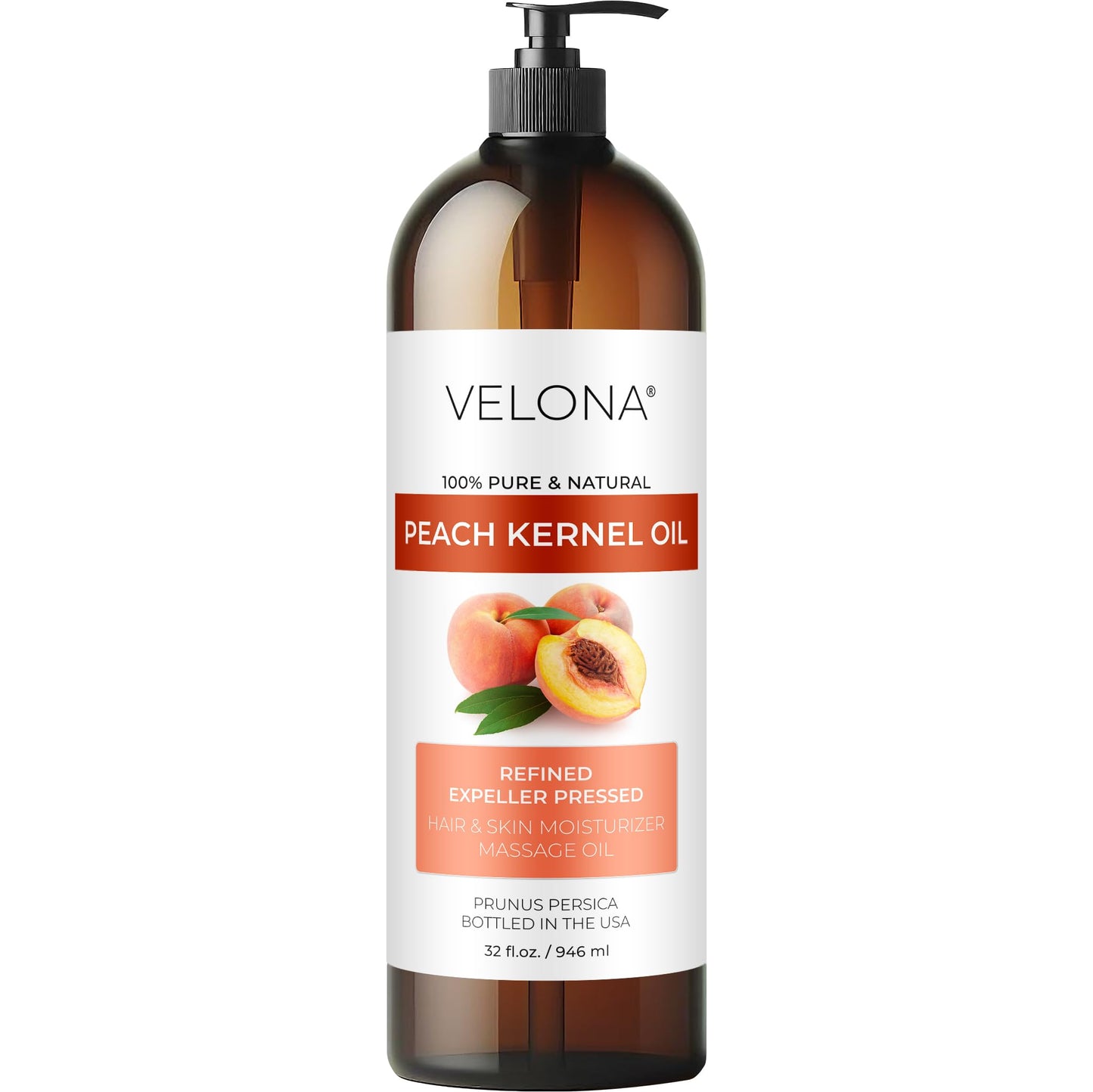 Peach Kernel Oil by Velona - 32 Fl Oz | 100% Pure and Natural Carrier Oil | Refined | Skin, Hair, Body & Face Moisturizing | Use Today - Enjoy Results