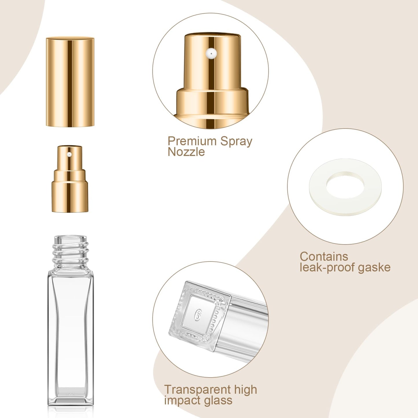 Domensi 30 Pcs 8 ml Empty Glass Perfume Bottles Bulk - Gold Refillable Cologne Spray Atomizer with Pump, for Travel, Skincare, Haircare, Cleaning & DIY Essentials