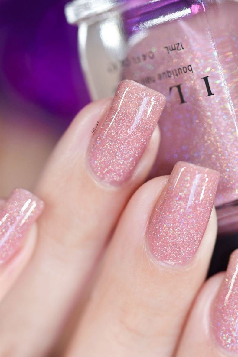 ILNP Sweet Pea - Seashell Pink Holographic Jelly Nail Polish, Buildable Pink Sparkle Nail Polish, Non-Toxic, Vegan, Cruelty Free, Non Gel