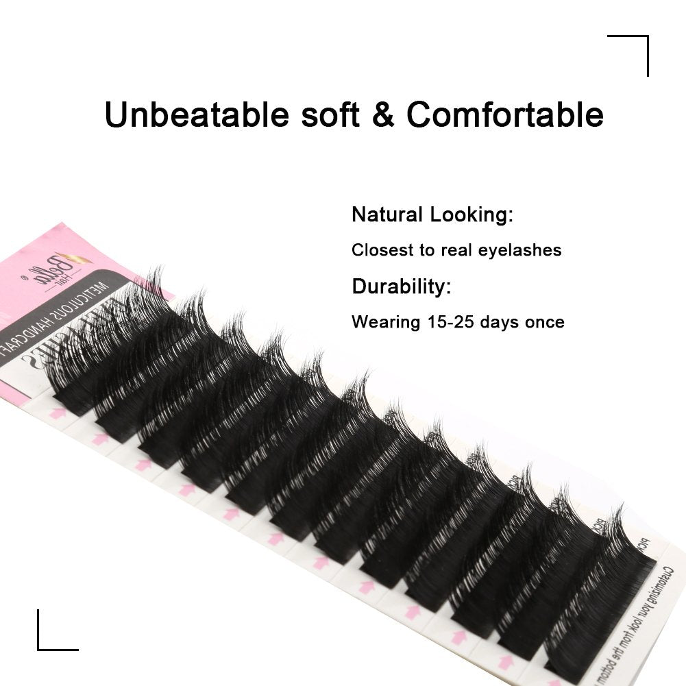 Natural Looking J Curl Siberian Mink Eyelash Extensions Handmade Volume Individual False Lashes Pack Thickness 0.15mm Medium 12mm by Bella Hair