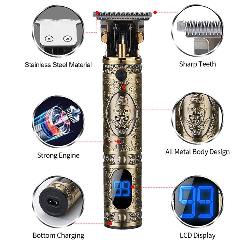 daydayone Beard Trimmer Hair Clippers for Men, Professional T-Blade Trimmer Cordless Rechargeable Hair Edgers Clippers Electric Beard Shaver with LED Display