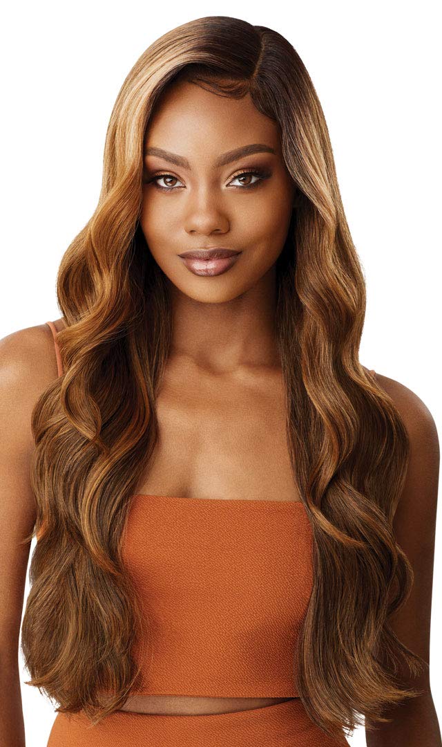 Outre LACEFRONT COLORBOMB Long Body Wave Exclusive Salon-Designed Blonde Shades Pre-Plucked Soft Swiss Lace Natural Baby Haur Heat Resisitant Synthetic - KIMANI (1B Off Black)