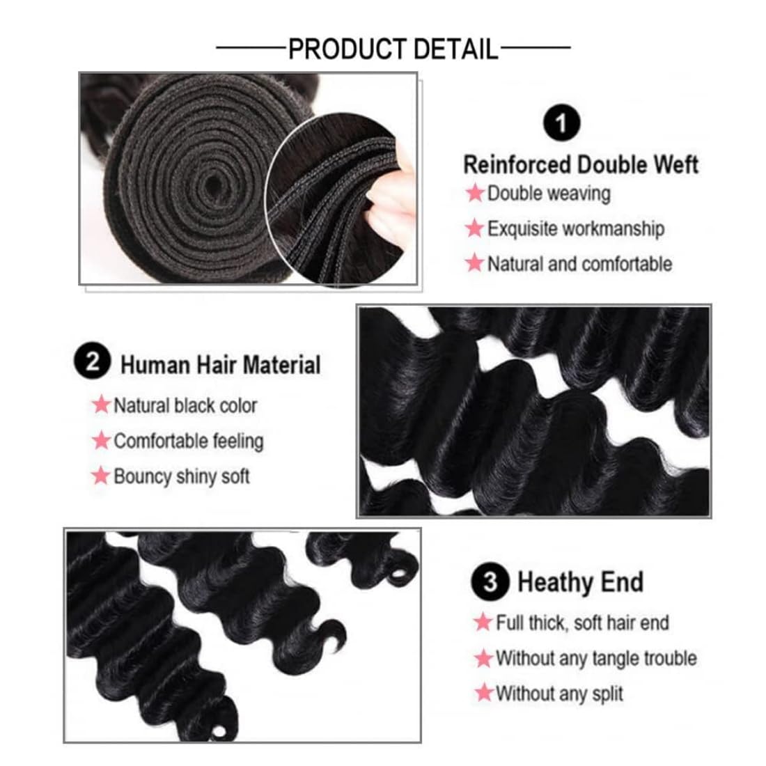 Angie Queen Brazilian Virgin Human Hair Loose Deep Wave Bundles 24 Inch 100% Unprocessed Hair Loose Deep Bundles Wet and Wavy Bundles Human Hair Extension Remy Hair Weave Natural Black for Women