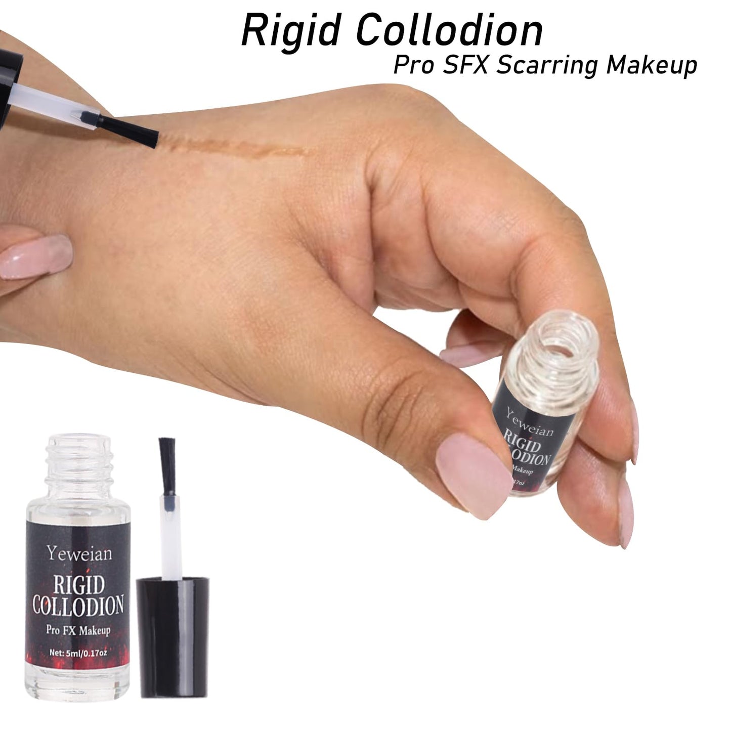 Yeweian Rigid Collodion with Brush and Remover Kit, Professional Scarring Liquid for SFX Makeup,Realistic Liquid Scar Fake Scars Makeup for Halloween Cosplay Costume Film(Scar Liquid 5ml+30ml Remover)
