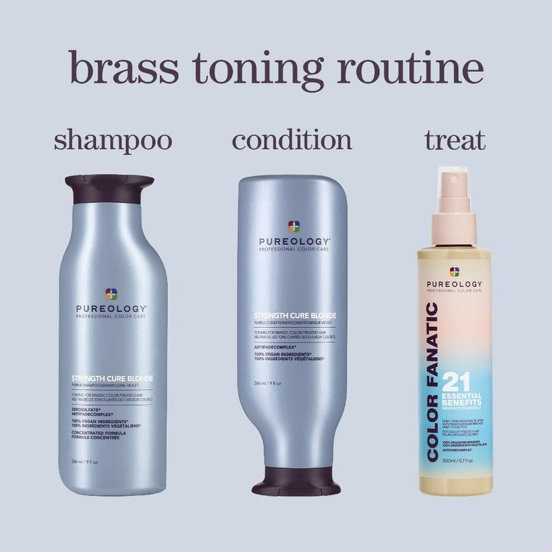 Pureology Strength Cure Blonde Purple Shampoo & Conditioner Bundle | For Blonde & Lightened Color-Treated | Sulfate-Free | Vegan | Updated Packaging | 9 Fl. Oz.