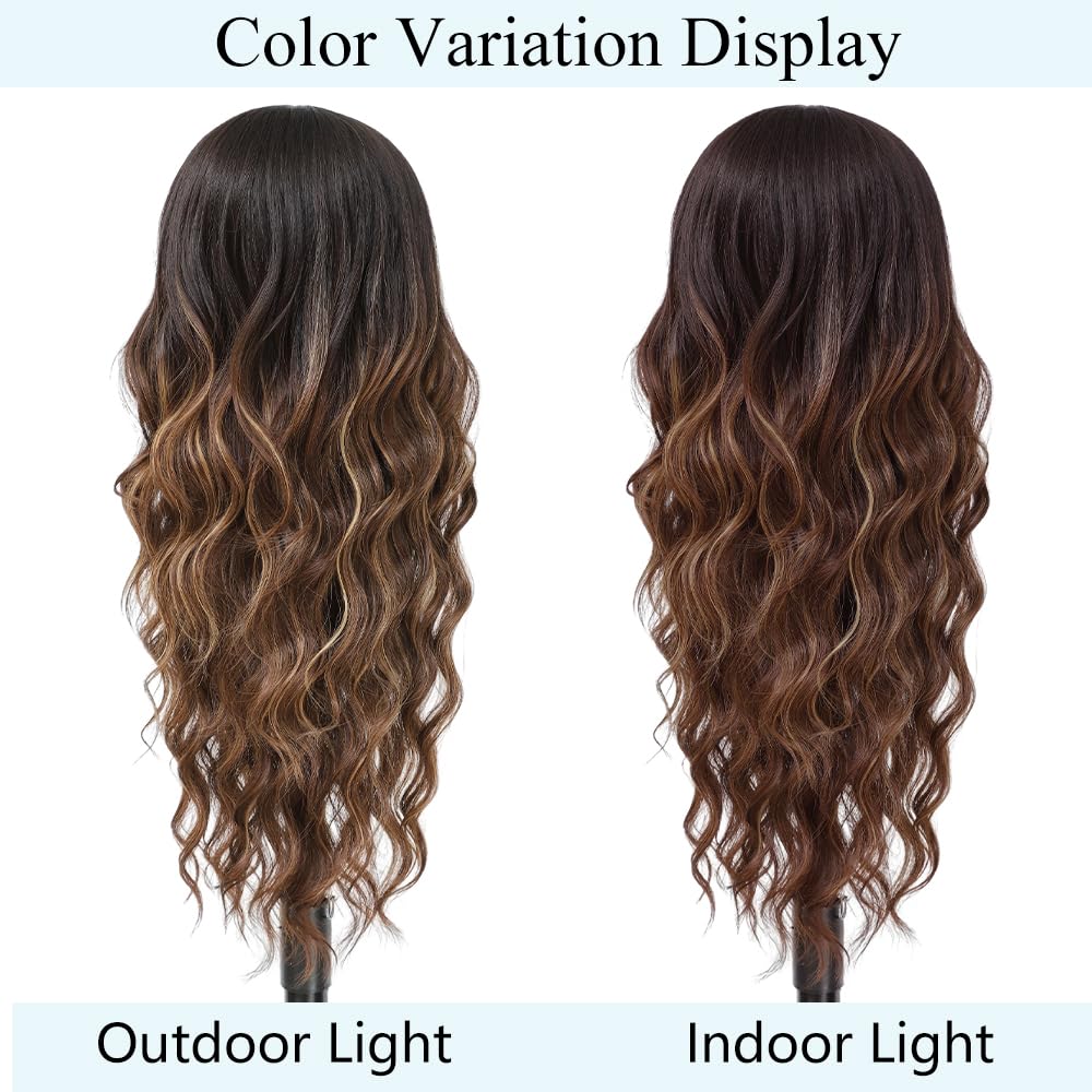 Brown Highlights Blonde Wig for Women 26 Inch Long Wavy Curly Hair
