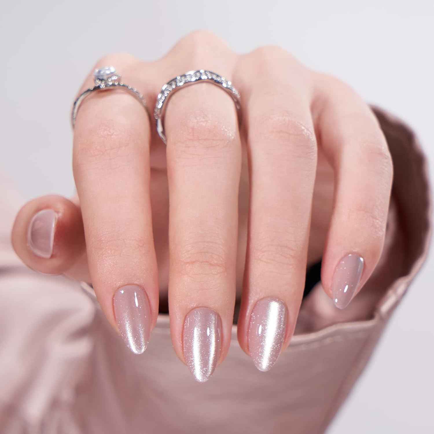 Press On Nails Almond - Reusable Soft Gel Fake Nails with Glue, Cat Eye & Knightshield Design