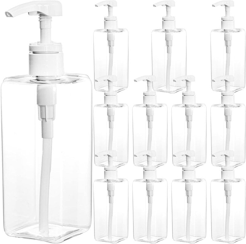 Okllen 16 Oz Plastic Pump Bottles - 12 Pack Clear Refillable Soap Dispensers for Shampoo, Lotion & Cleaning Products