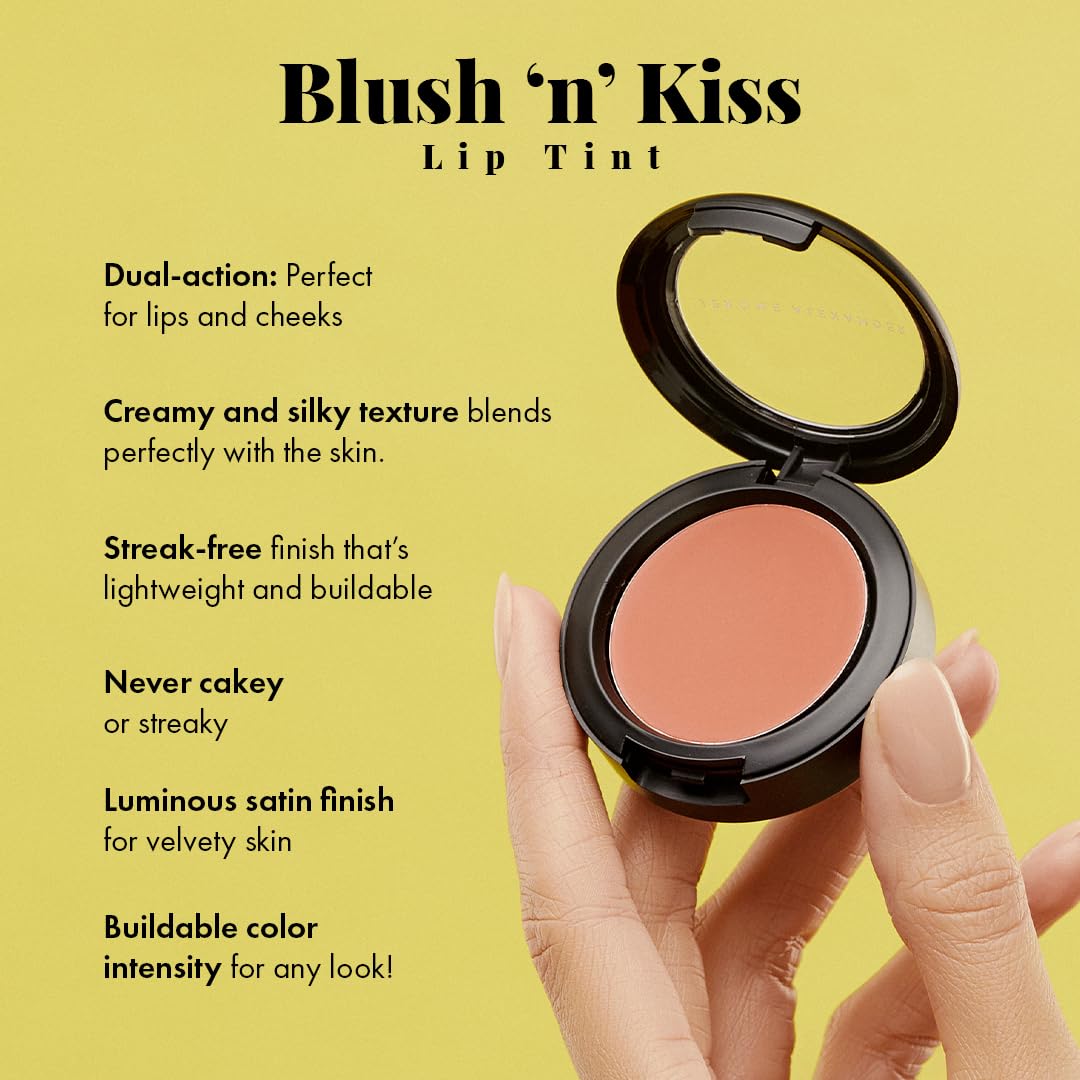 Jerome Alexander Blush ‘n’ Kiss Cream Blush for Cheeks & Lips | Creamy, Lightweight, Buildable Coverage | Balm Face Makeup | Tint Vermillion
