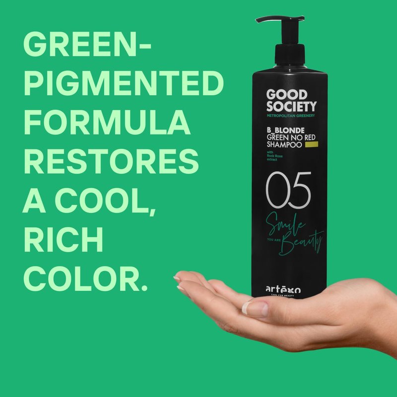 Artègo Good Society B_Blonde Green No Red Shampoo – Tone Neutralizing Shampoo for Blonde, Brunette, Bleached & White Hair (33.8 oz)