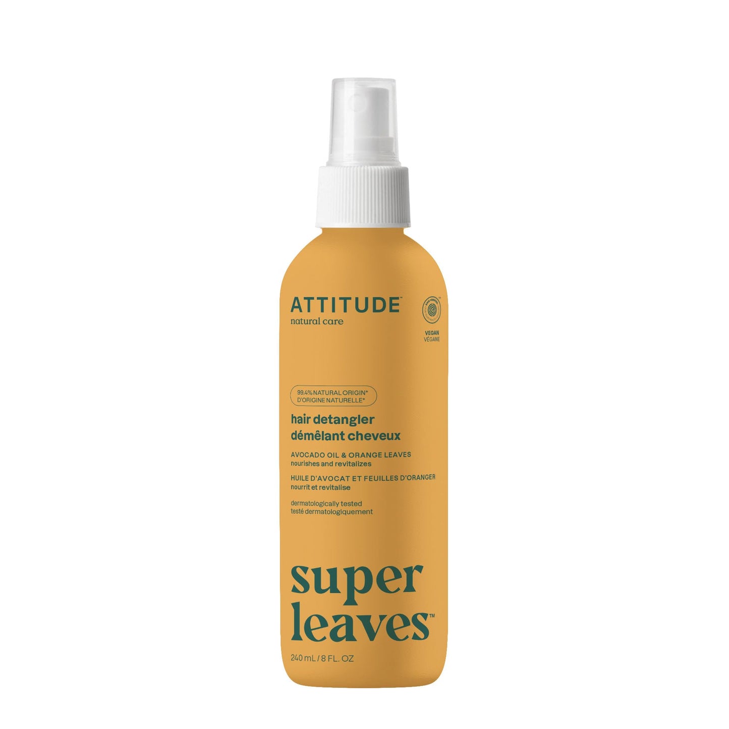 ATTITUDE Detangling Spray, EWG Verified, Vegan & Plant-Based Hair Care, Leave-In for Smooth & Manageable Hair, Orange Blossom & Eucalyptus, 8 Fl Oz