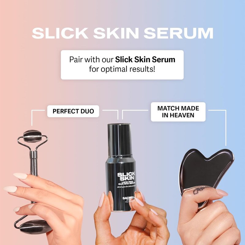 Sacheu Gua Sha Facial Tool - Metal Muscle Scraper for Lymphatic Drainage & Facial Tension Relief | Portable Travel Pouch Included