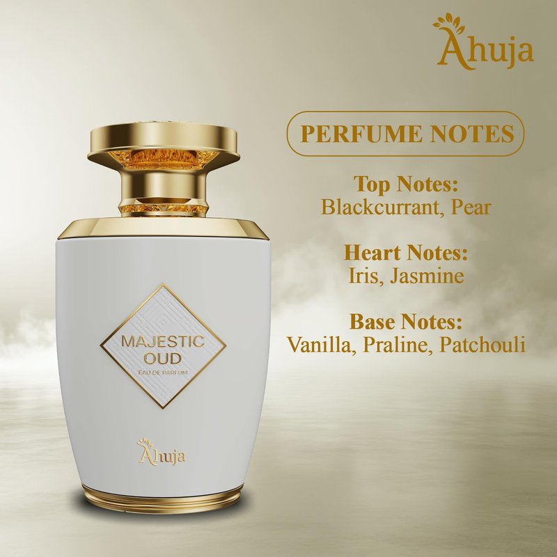 Ahuja Majestic Oud Eau De Parfum 3.4 fl oz | Unisex Luxury Fragrance with Oud, Vanilla & Rose Notes