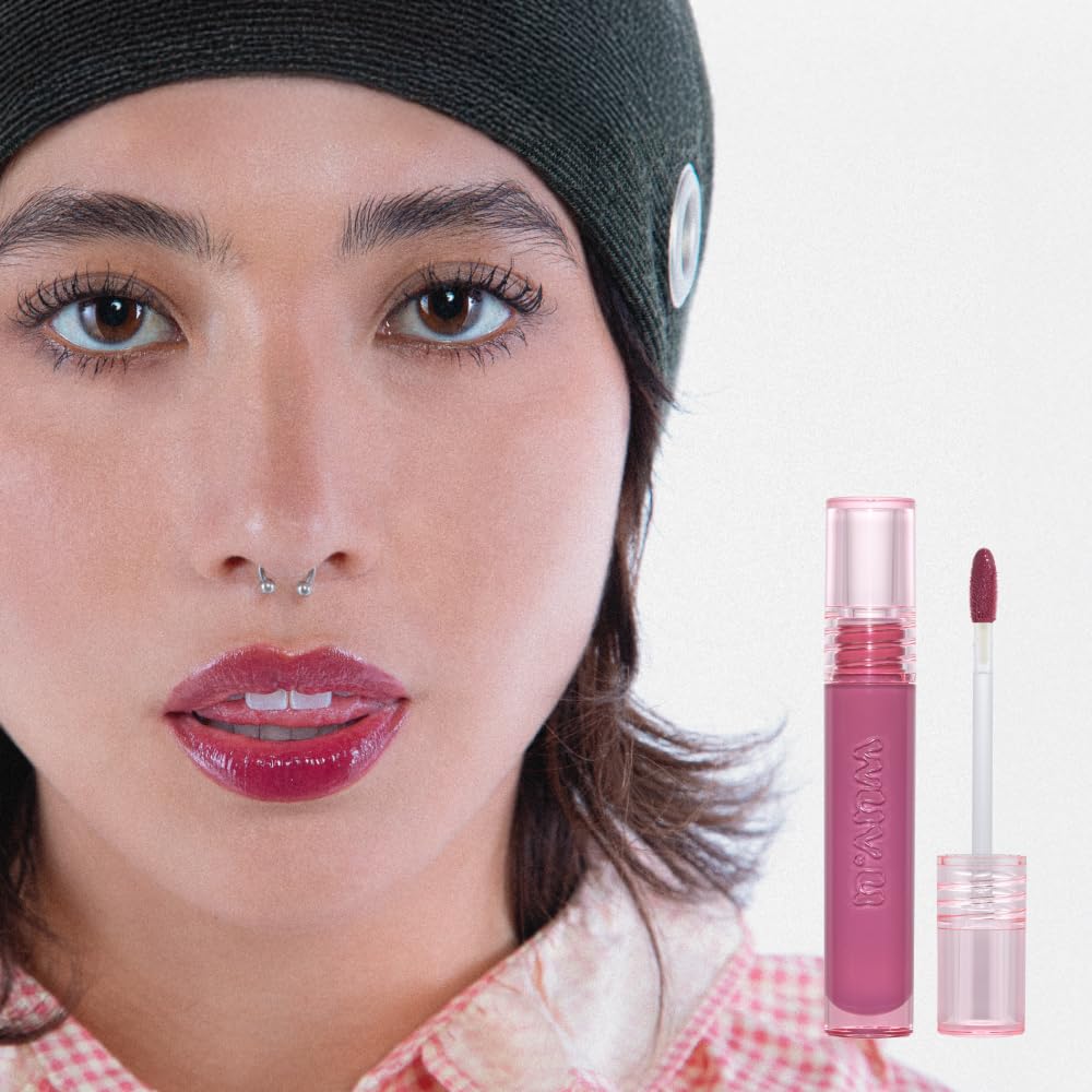 wuv.u Glossy Lip Stain – Plumping Hydrating Lip Oil Tint with Hyaluronic Acid & Peptide Complex – Non-Sticky High Shine Pigmented Finish – Cutesy (Dusty Pink) 0.11 oz.