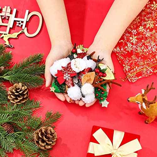 18 Pieces Christmas Hair Clips Christmas Organza Bags Set Hair Accessories Xmas Small Gifts Hairpins Jewelry Candy Gift Mini Drawstring Bags for Women Girls Winter Wedding Party