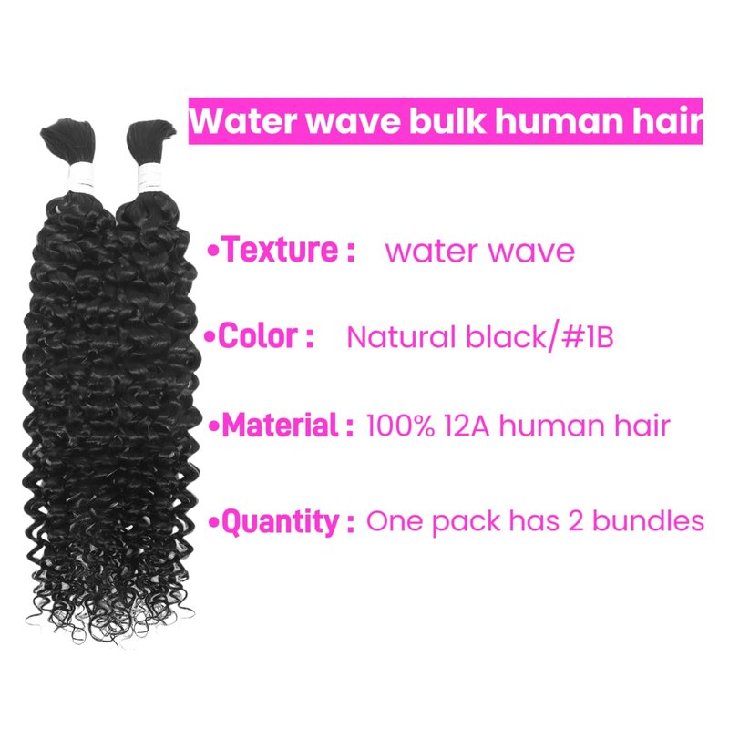 Human Braiding Hair for Boho Braids 2 Bundles 100g 18Inch Water Wave Human Hair Braiding Hair 12A Brazilian Virgin No Weft Hair Extensions for Bohemian Knotless Braids Bulk Human Hair for Braiding