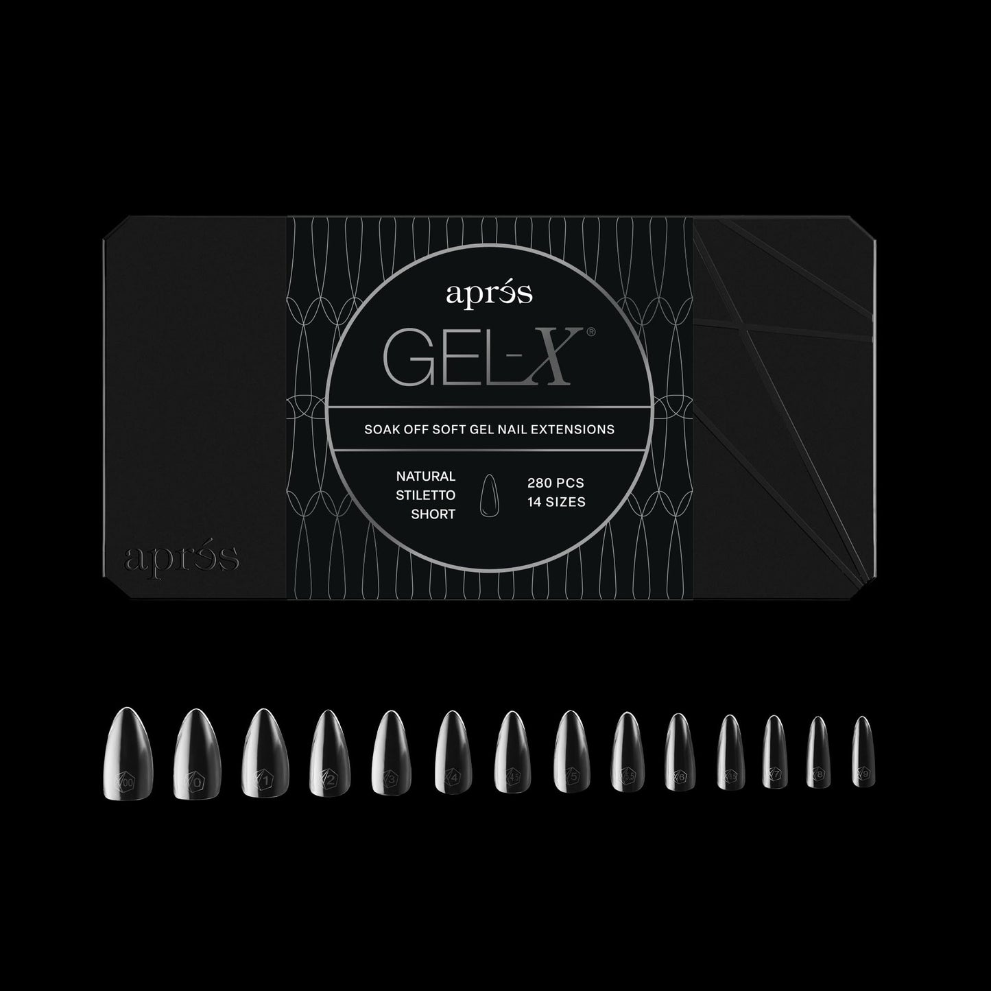 Apres Gel-X® Stiletto Box of Nail Tips | 280 Gel-X Tips, Soft Gel Tips, 14 Sizes 00-9 | Half-sizes Included (Natural Stiletto Short, 280 Count)