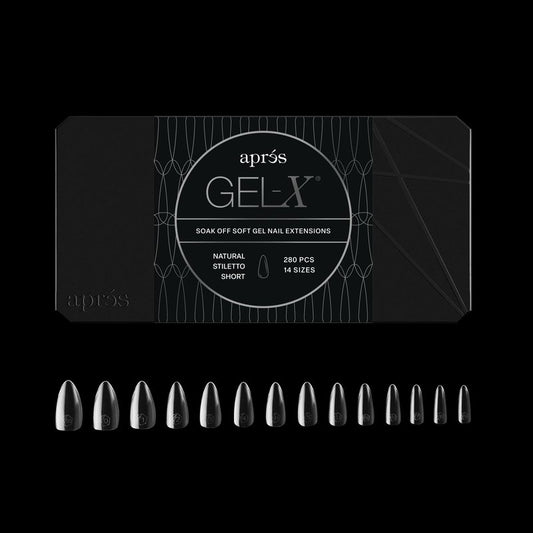 Apres Gel-X® Stiletto Box of Nail Tips | 280 Gel-X Tips, Soft Gel Tips, 14 Sizes 00-9 | Half-sizes Included (Natural Stiletto Short, 280 Count)