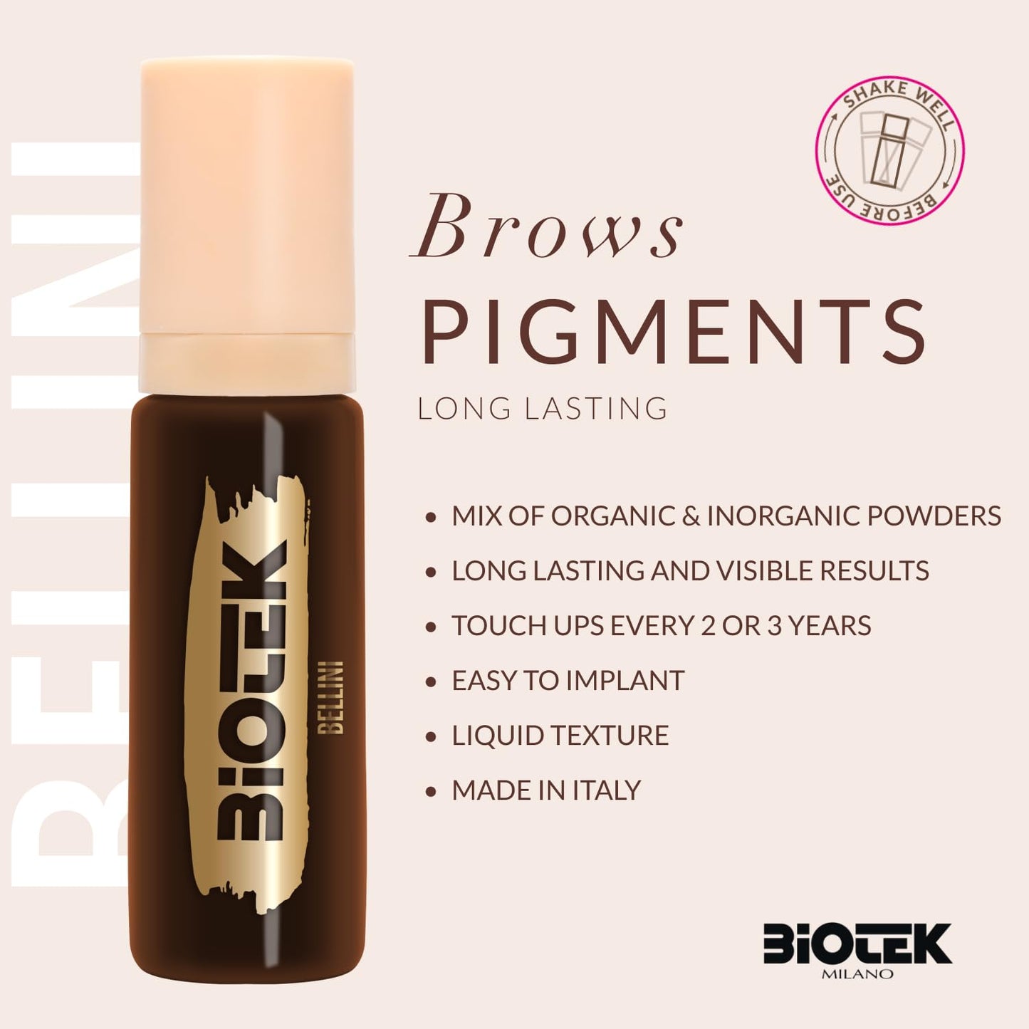 BIOTEK Brow Pigment Color for Long Lasting Makeup - Hybrid Long Lasting - Made in Italy (Bellini)