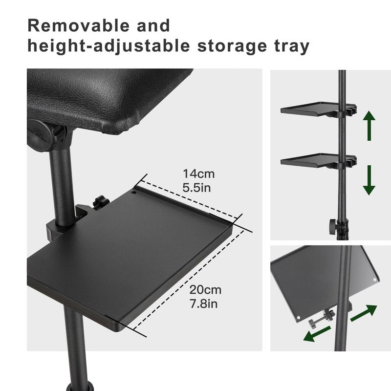 Tattoo Arm Rest Stand with Tray - PU Leather Sponge Covers 50PCS Waterproof Square Leg Rest Foldable Sponge Pad Tripod with Adjustable Height and Tilt Arm Bar Pad