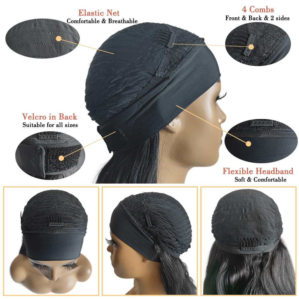 Hailriss Headband Wig Human Hair Body Wave Headband Wigs for Black Women Human Hair Wear and Go Glueless Wigs Brazilian Body Wave Short Bob Wig 16 inch